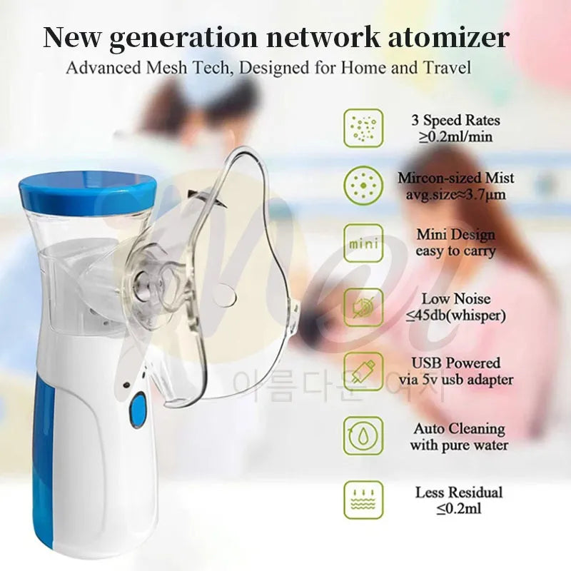 Portable Mesh Nebulizer Machine for Adults & Kids | Rechargeable Medicine Inhaler Nebulizer for Breathing Relief, Cough, Asthma | Masks for Kids & Adults